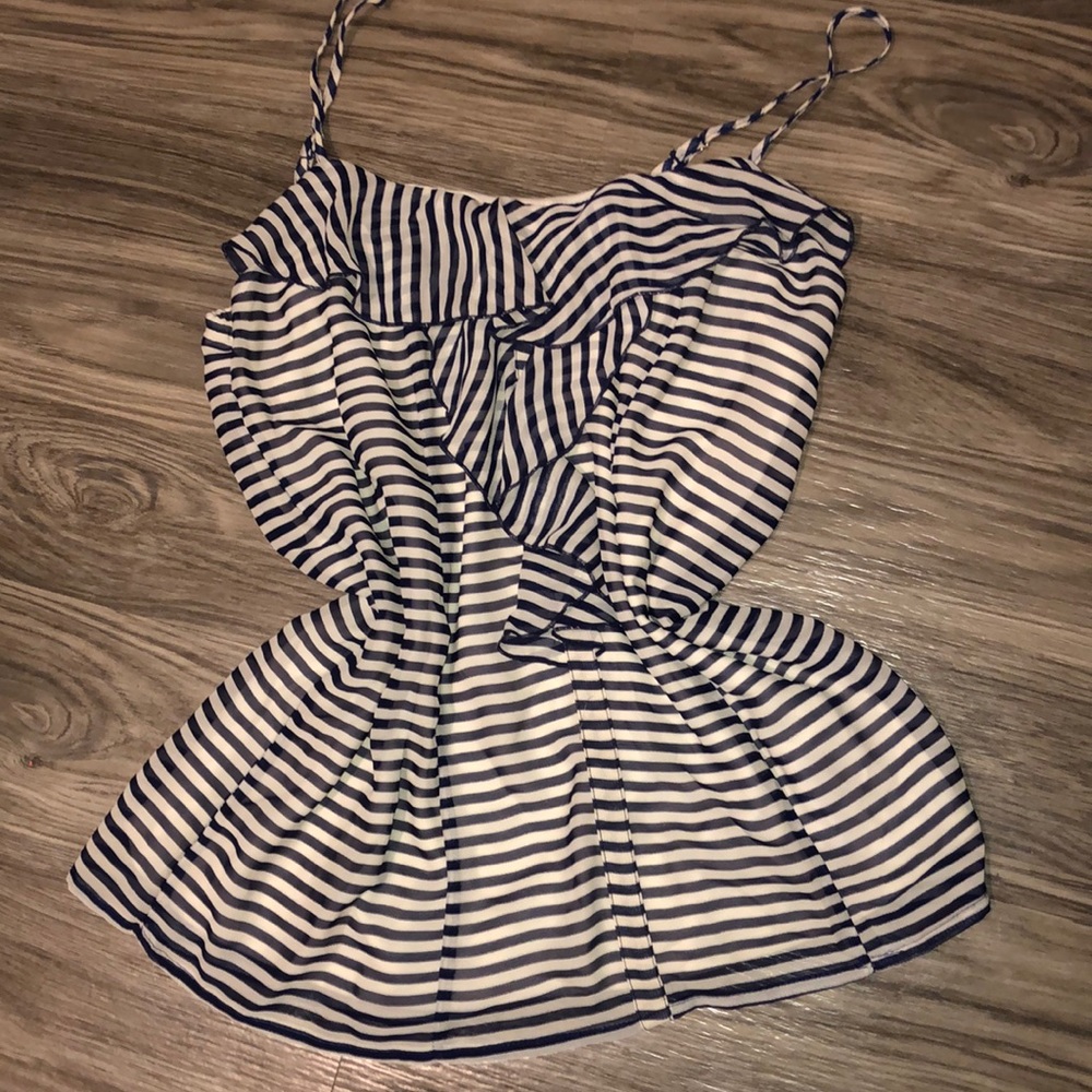 5/$60 Navy blue & white striped chiffon type tank